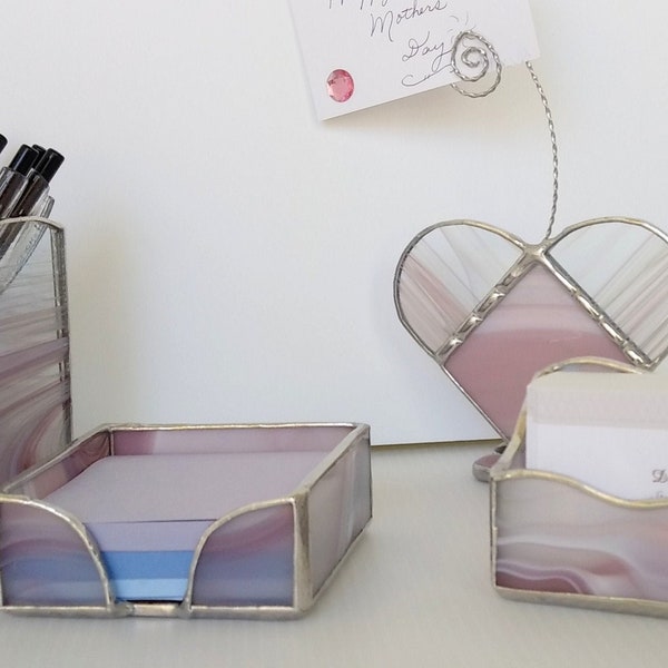 Choose Your Design and Color Business Card Holder, Pen Holder, Note Holder, Photo Holder Amethyst Stained Glass Office Decor Desk Gift!