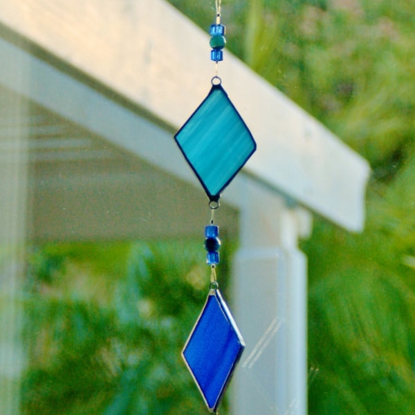 Long Suncatcher Stained Glass and Beautifully Embellished Glass Beaded Hanger In Stock or Made to Order Ready to Hang Gift for Home & Garden