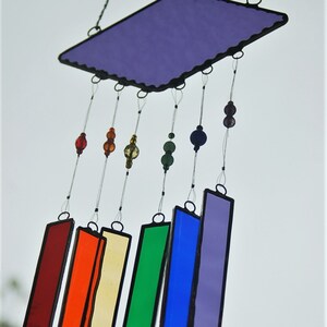 Wind Chimes Rainbow of Colors Stained Glass Wind Chimes Pretty Glass Beads Ball Chain Style Hanger Vibrant Colors Ready to Hang! Great Gift
