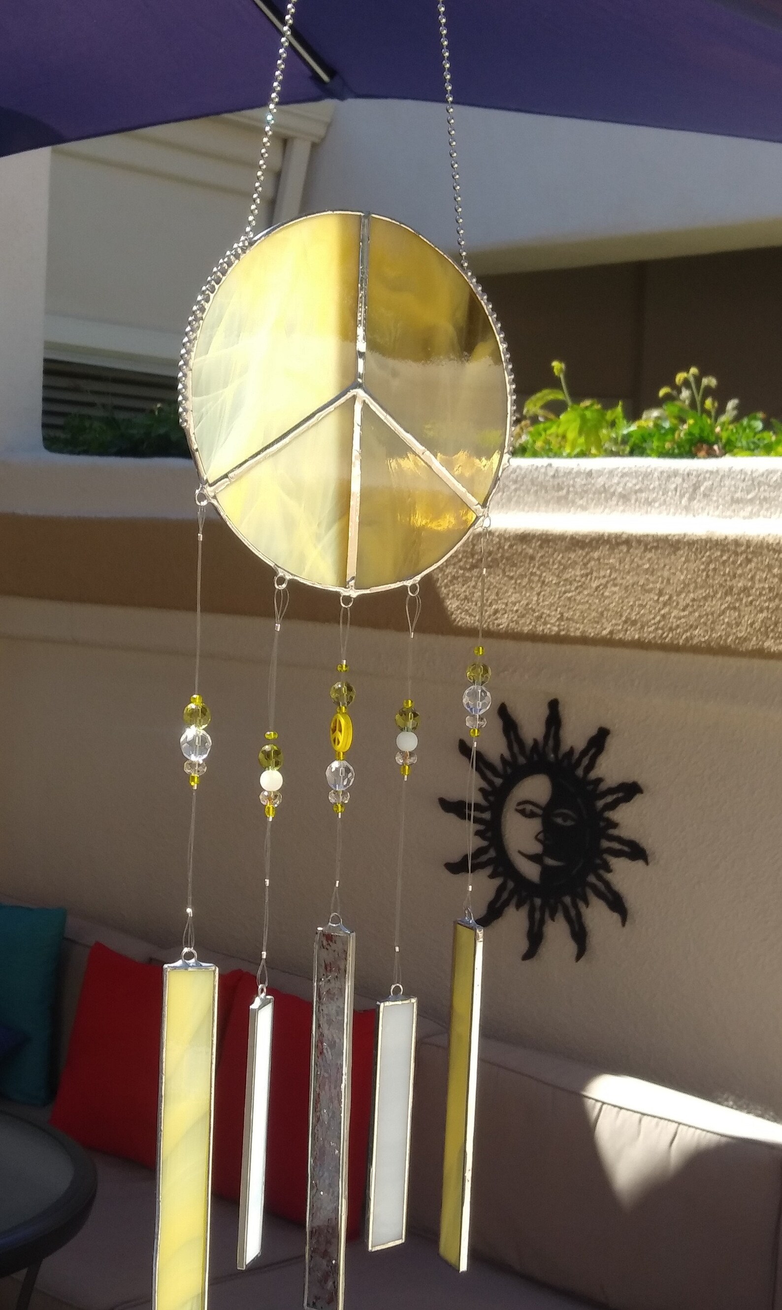 Peace Sign Wind Chimes Wispy Yellow with White and Clear Etsy
