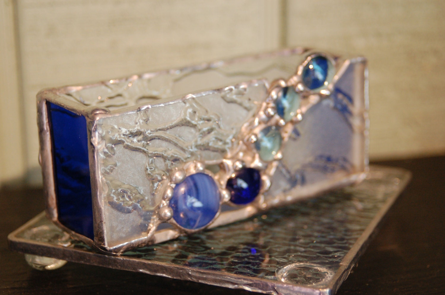 Stained Glass Business Card Holder with Glass 'Gem' Etsy