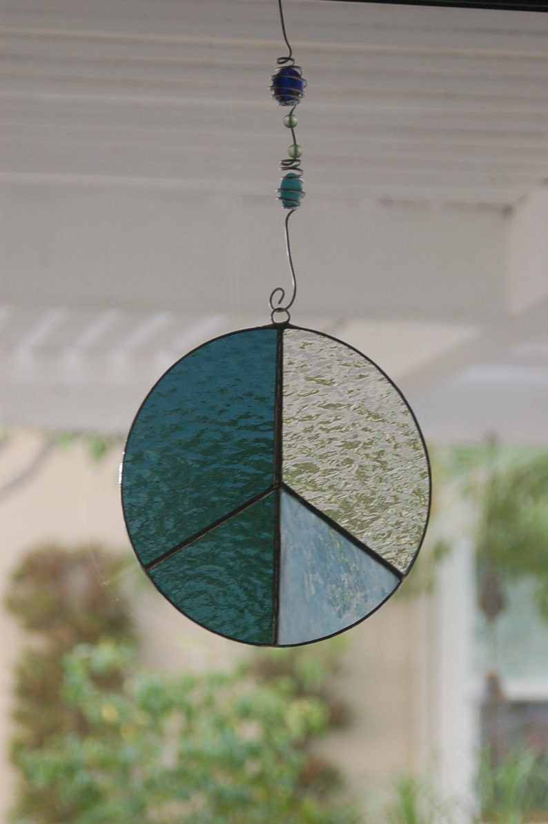 7-Inch Large Peace Sign Stained Glass Hand Crafted Sun catchers In Stock and Ready to Ship and Hang Glass Art for Home and Garden Or Gift