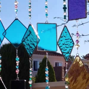 Hanging Sun Catcher Stained Glass and Glass Beads Choice of Colors and Shapes Made to Order Custom Stained Glass Sun catcher Garden Art