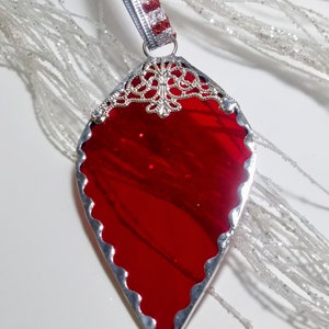 Ornament Red with Silver Filigree Accent Ready to Ship Gift Ribbon Hanger Included Sun Catcher Ornament Exchange Annual Keepsake Gift
