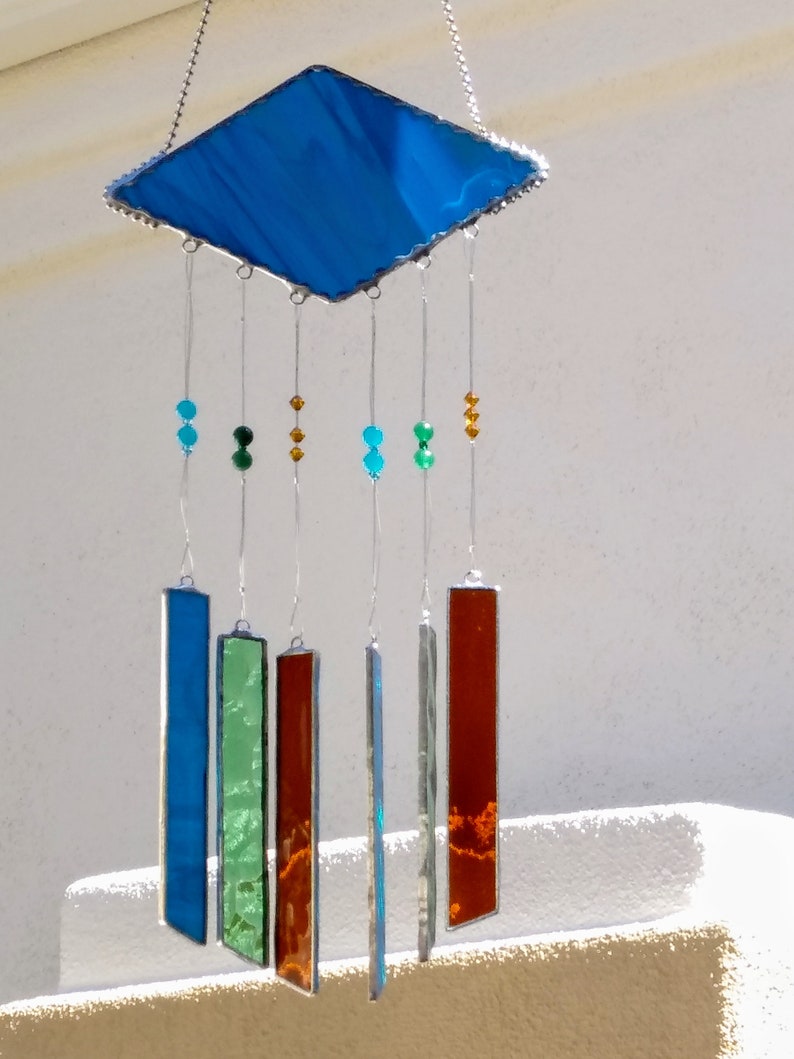 Wind Chimes Earth Tones Stained Glass with Ball Chain Hanger Etsy