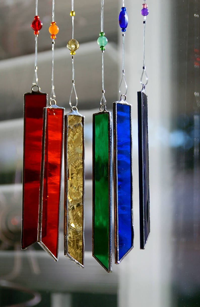 Stained Glass Wind Chimes Lapis Blue with Rainbow of Colors Etsy
