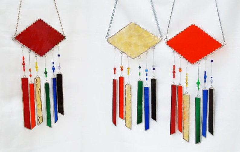Stained Glass Wind Chimes Lapis Blue with Rainbow of Colors Etsy