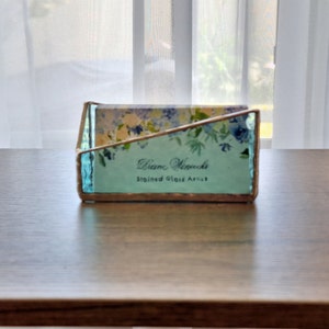 Business Card Holder, Hand crafted Original Design Stained Glass, Modern Office Desk Accessories Office Gifts Choice of Colors Made to Order