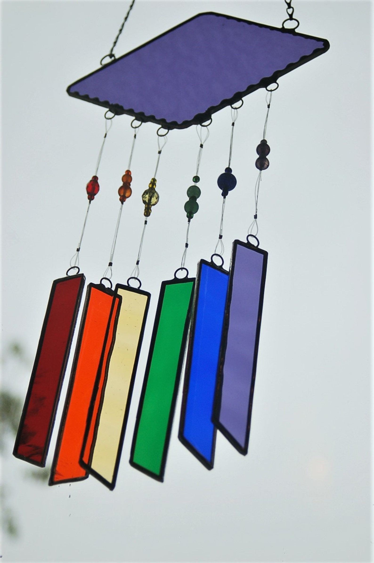 Stained Glass Wind Chimes Lapis Blue with Rainbow of Colors Etsy