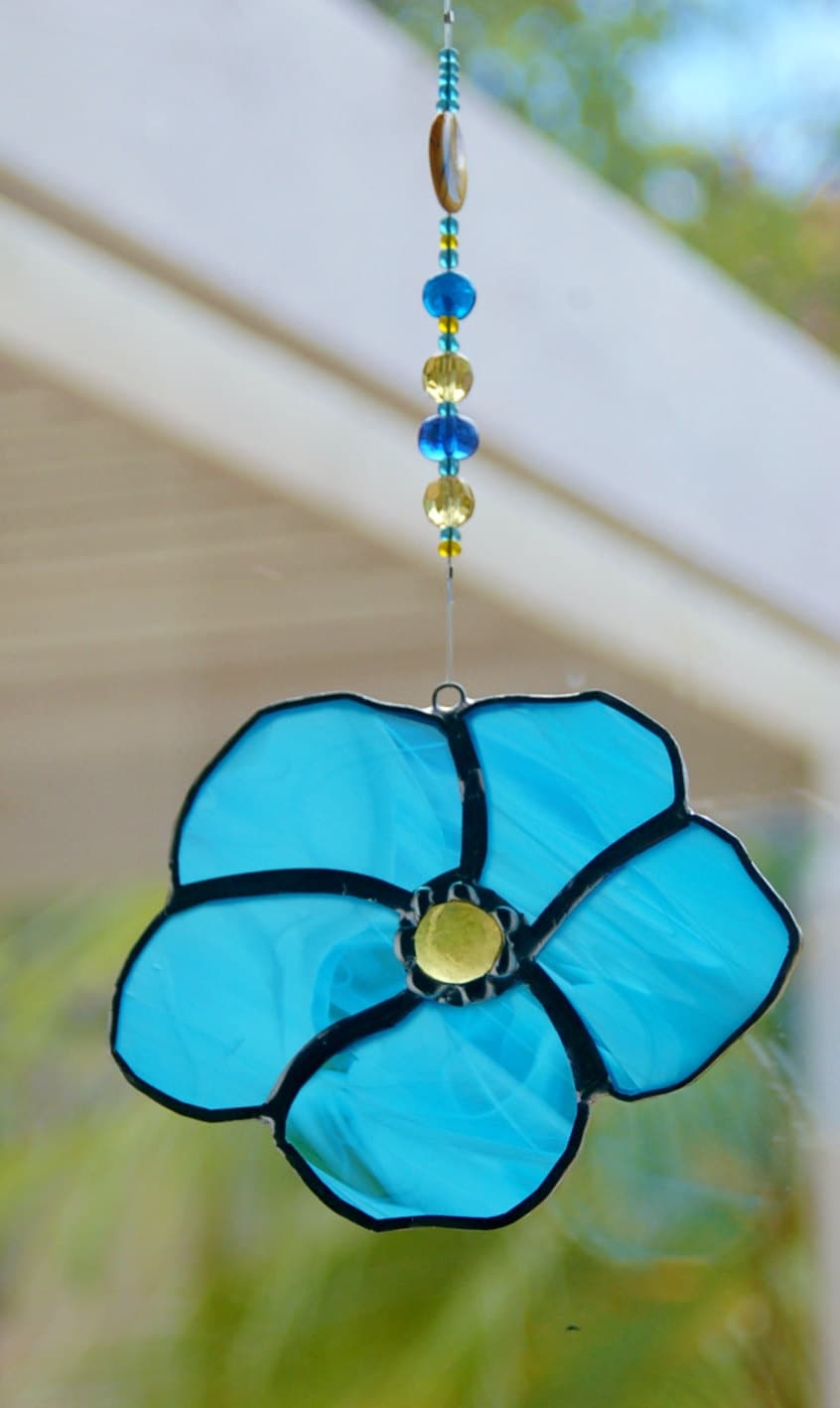 Flower Suncatcher Stained Glass with Glass Beaded Hanger and Etsy