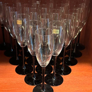 Vintage Arcoroc Black Luminarc Champagne Flute Glasses 26 Available, Gothic Wedding Toast Champagne Glasses, Vintage Stemware