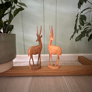 Vintage 1970s Hand Carved Wooden Antelope Figurines Set of 2