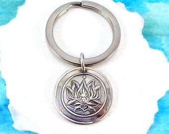 AWAKENING, Silver Lotus Keychain, Inspirational Gift, Flower Symbol