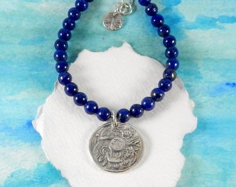 CHARM BRACELET, Blue Lapis Beaded Bracelet, Inspirational Jewelry