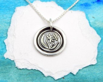 MARCH, Small Silver Daffodil Necklace, Inspirational Jewelry, Birth Month Flower
