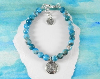 CHARM BRACELET, Blue Crazy Lace Agate Bracelet, Inspirational Jewelry