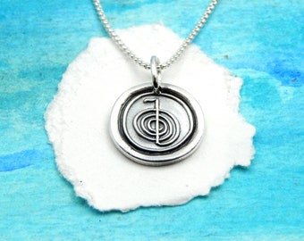CHOKU REI, Small Silver Charm, Inspirational Jewelry, Reiki Symbol