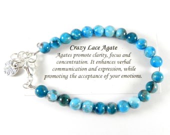 GEMSTONE BRACELET, Blue Crazy Lace Agate Bracelet, Inspirational Jewelry