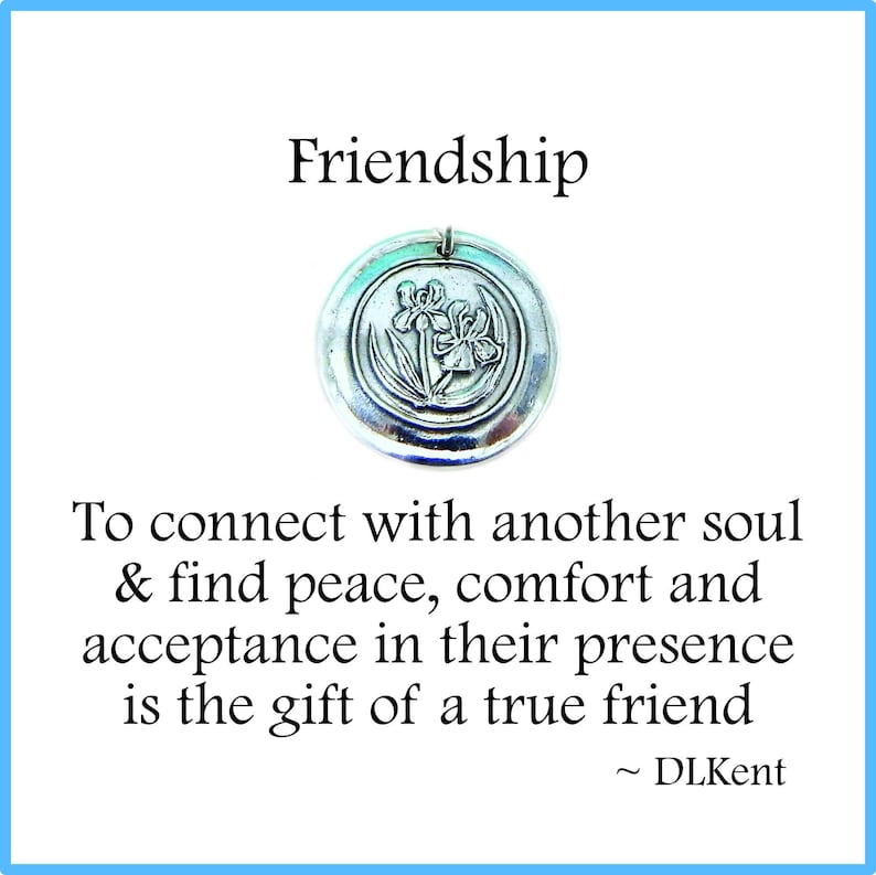 FRIENDSHIP Large Silver Iris Pendant Inspirational Jewelry Custom Engraving
