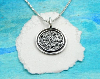 MANDALA, Small Silver Charm, Inspirational Jewelry, Meditation Symbol