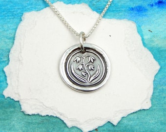 MAY, Small Silver Lily of the Valley Necklace, Inspirational Jewelry, Birth Month Flower Symbol