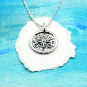 TRUE NORTH, Small Silver Compass Charm, Inspirational Jewelry