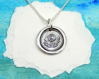 OCTOBER, Small Silver Marigold Necklace, Inspirational Jewelry, Birth Month Flower