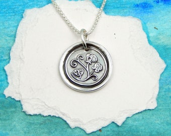 APRIL, Small Silver Sweet Pea Necklace, Inspirational Jewelry, Birth Month Flower