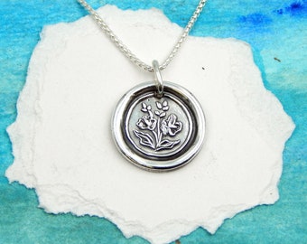 JULY, Small Silver Larkspur Necklace, Inspirational Jewelry, Birth Month Flower