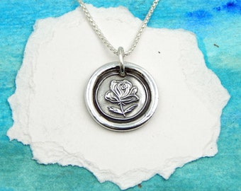 JUNE, Small Silver Rose Necklace, Inspirational Jewelry, Birth Month Flower