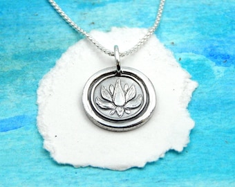 AWAKENING, Small Silver Lotus Charm, Inspirational Jewelry, Flower Symbol