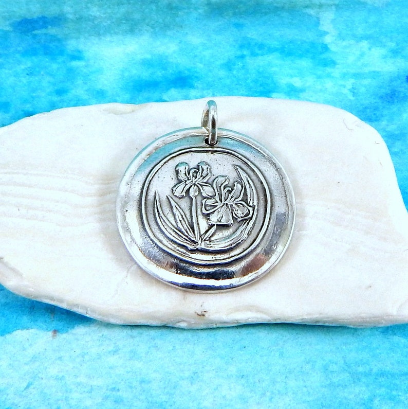 FRIENDSHIP Large Silver Iris Pendant Inspirational Jewelry Custom Engraving