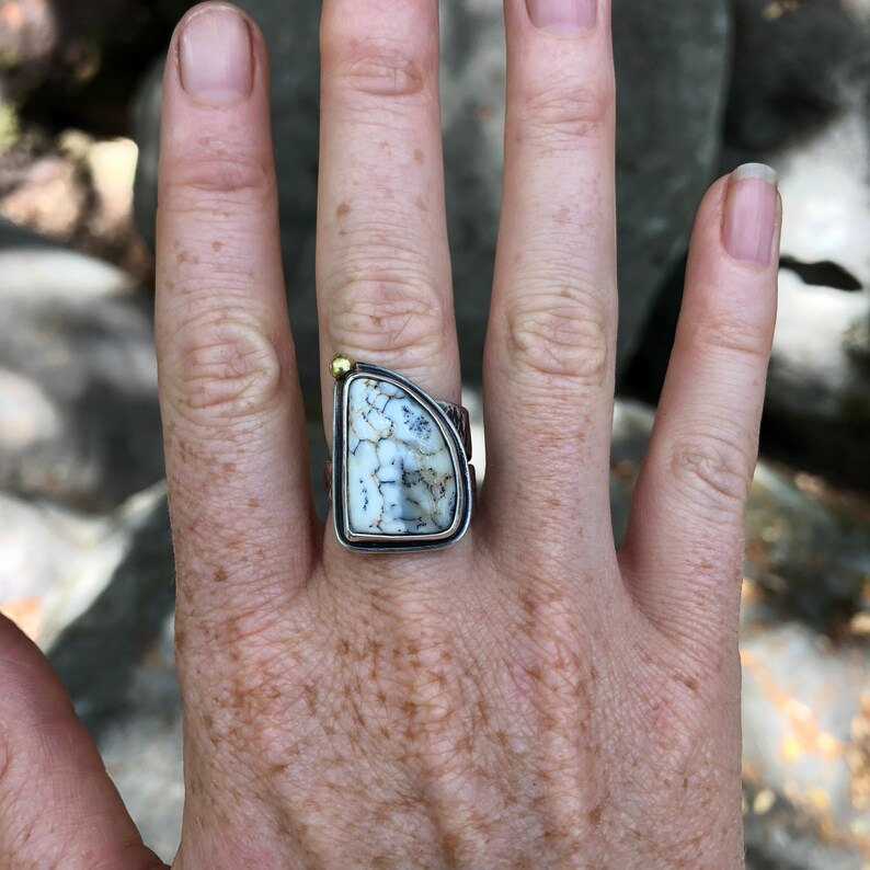 Dendritic Agate and Reticulated Sterling Ring