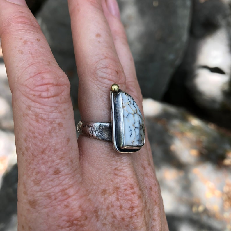 Dendritic Agate and Reticulated Sterling Ring