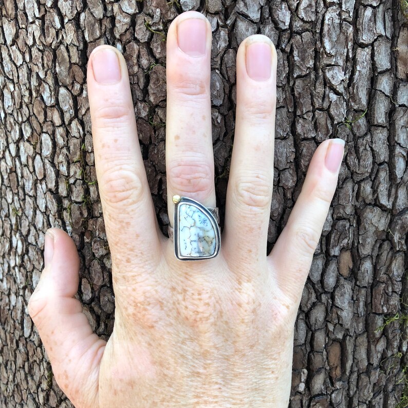 Dendritic Agate and Reticulated Sterling Ring