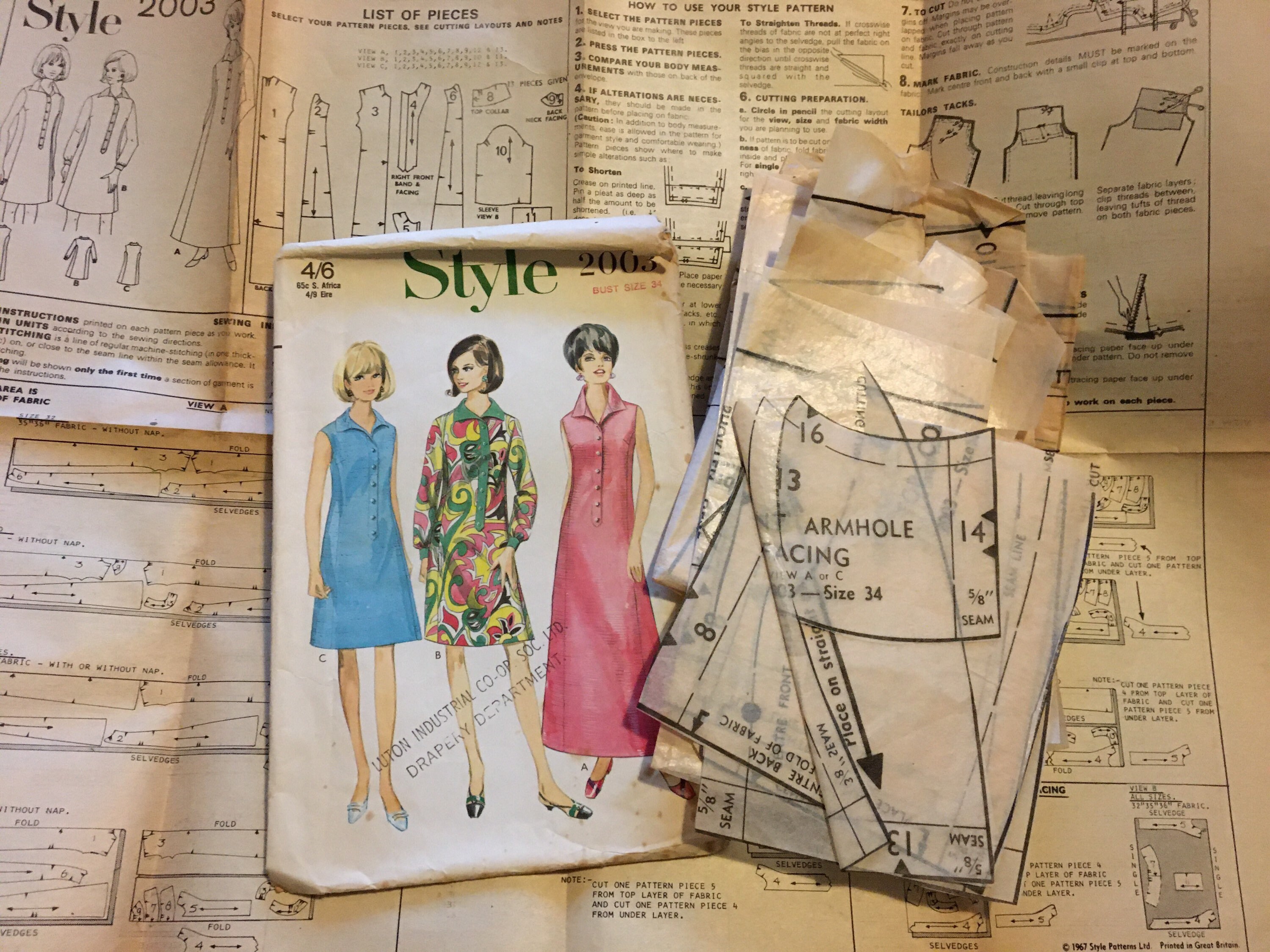 60s Dress Sewing Pattern 1967 Style 2003 Classic Dress Maxi or Mini Size 12 34 Bust 87cms Etsy
