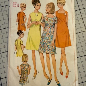 Vintage 60s Simplicity 7120 Sewing Pattern Dress, mini, summer, easy to sew Size 14 34” Bust original uncut, unused, well preserved original