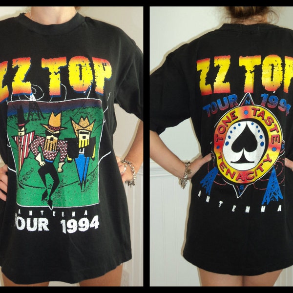 Vintage ZZ Top 1994 Tour Concert T Shirt - Antenna Concert 2 Sided - Rocker - FREE SHIPPING