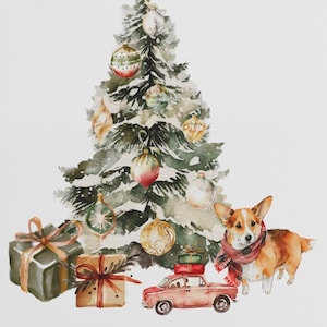 Corgis Weihnachtskarten, Weihnachtsbaum und Geschenke, leere lustige Aquarell-Hundewelpen-Weihnachtskarte 8 mit Umschlägen