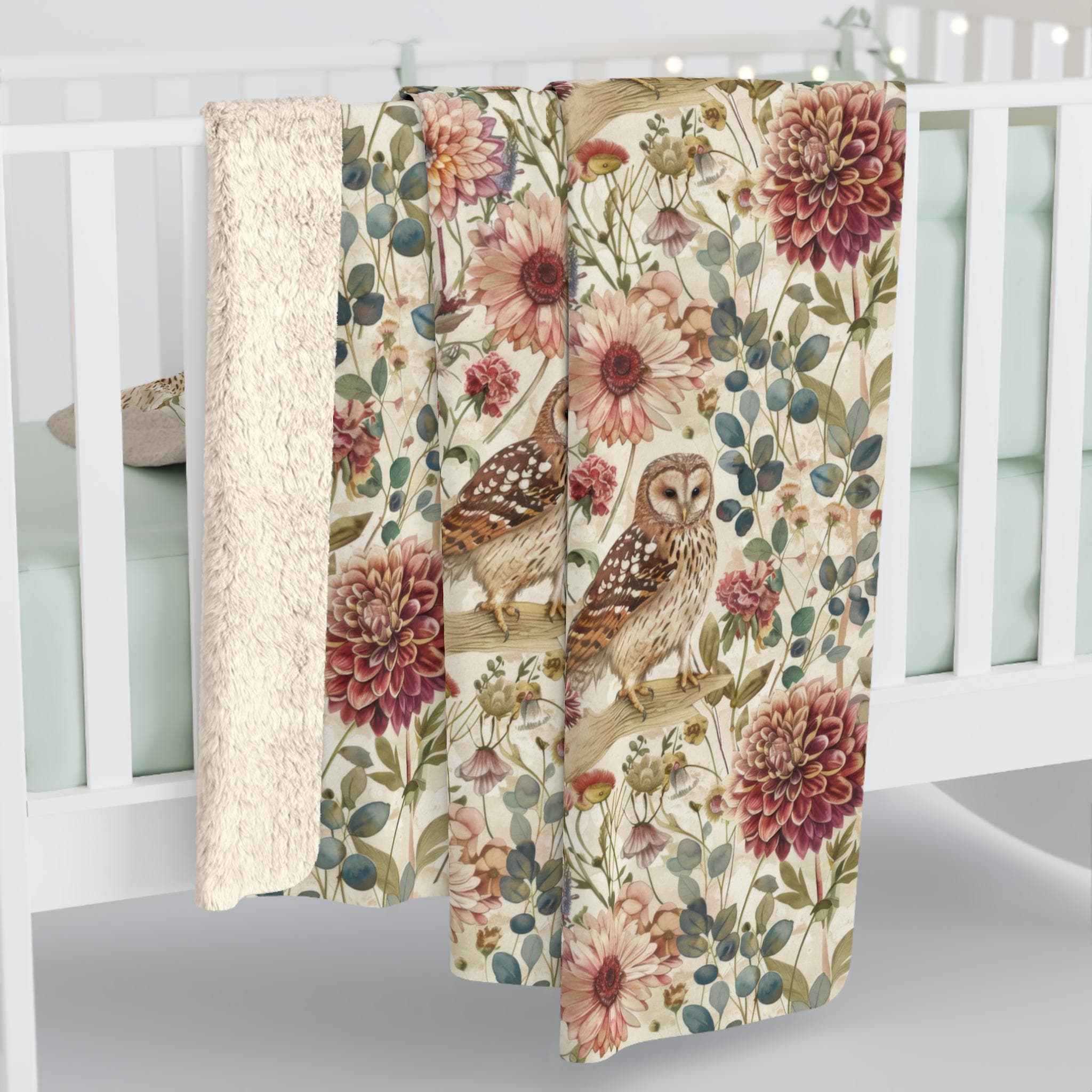 Owl Autumn Floral Sherpa Fleece Blanket