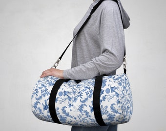 Bolsa de lona Colibrí - Mariposa azul y blanca Toile de Jouy - Bolsa de lona grande y pequeña