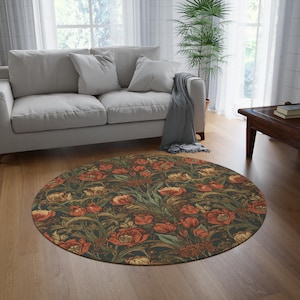 Runder Teppich von William Morris Style: Rote Mohnblumen (1,5 x 1,5 m)