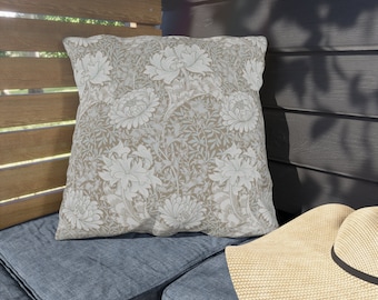 Morris & Co. Neutral Chrysanthemum Outdoor Pillow - UV and Mildew Resistant Throw Pillow Garden Decor