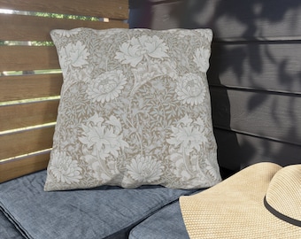 William Morris Neutral Chrysanthemum Outdoor Pillow - UV and Mildew Resistant Throw Pillow Garden Decor