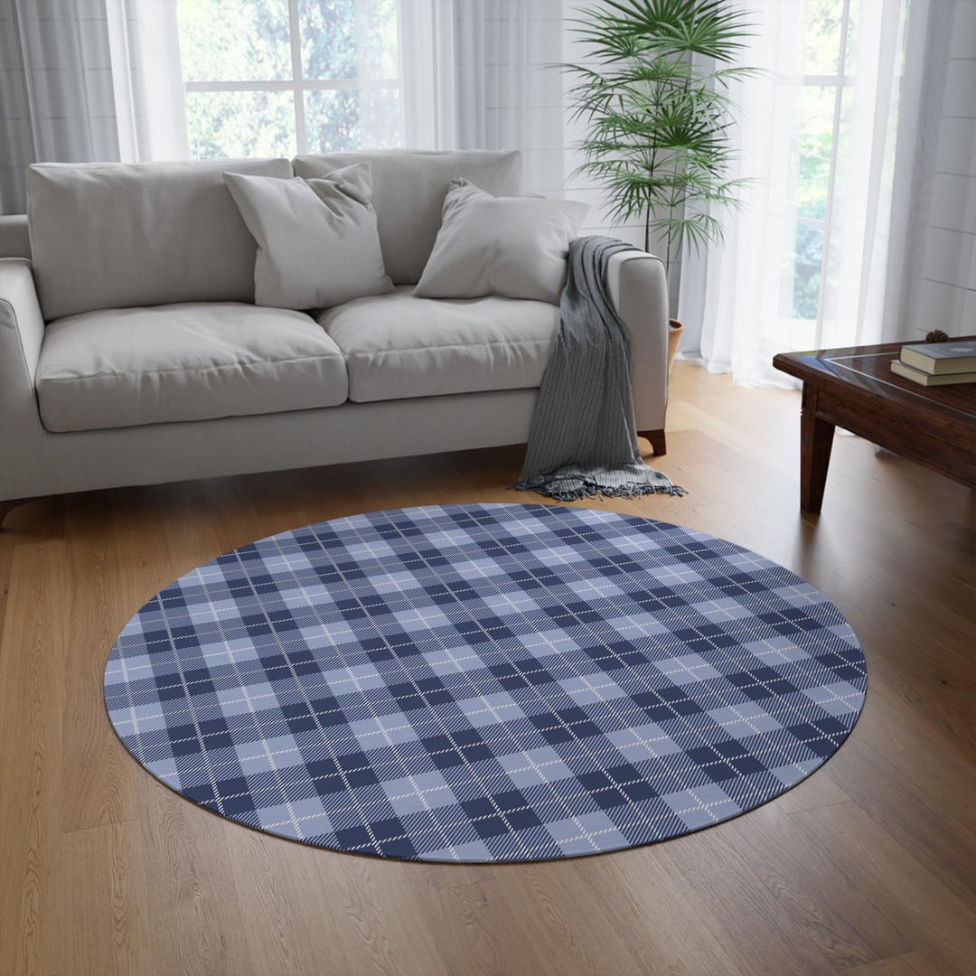 Preppy Windowpane Tartan Plaid Rug, Beautiful Blues, Chenille Rug ...