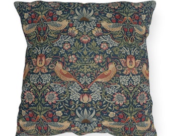 Strawberry Thief Indigo Outdoor Pillow - UV and Water, Mildew Resistant - William Morris Maximalism