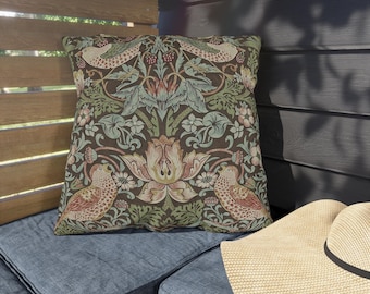 William Morris Strawberry Thief Outdoor Pillow: Waterproof Patio Cushion