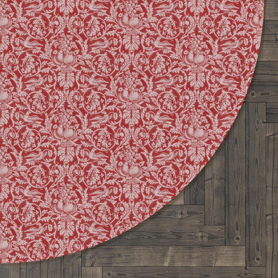 William Morris Chenille Rug: Queen Anne Round Rug, Rich Red Floral - Etsy