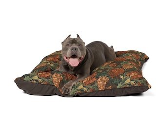 William Morris Pet Bed: Earthy Autumn Chrysanthemum Design, Machine Washable