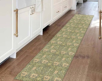 William Morris Mat/ Rug, Moss Green Honeysuckle Tulip Runner, Kitchen Bath Hallway Mat
